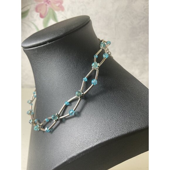 Silver Tone Blue Crystal Beaded Necklace - Picture 3 of 4